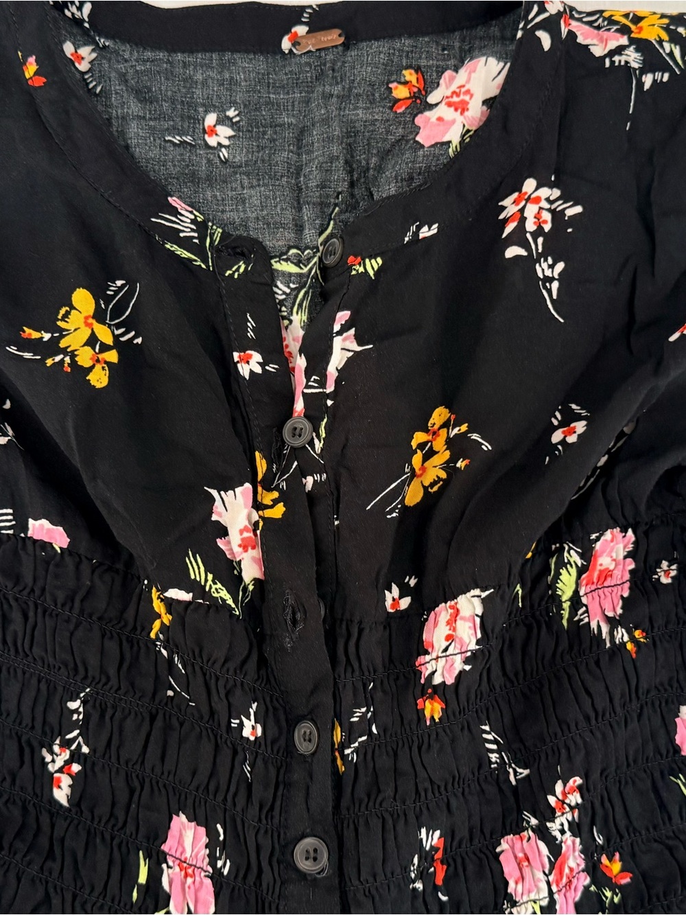 Free People Black Floral Mini Dress with Pink & Yellow Blooms - Picture 8 of 8